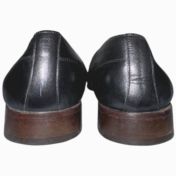 W COLLECTION Wingtip Brogue Loafers 11 Slip On Almond Toe Black Leather Business - Picture 4 of 6